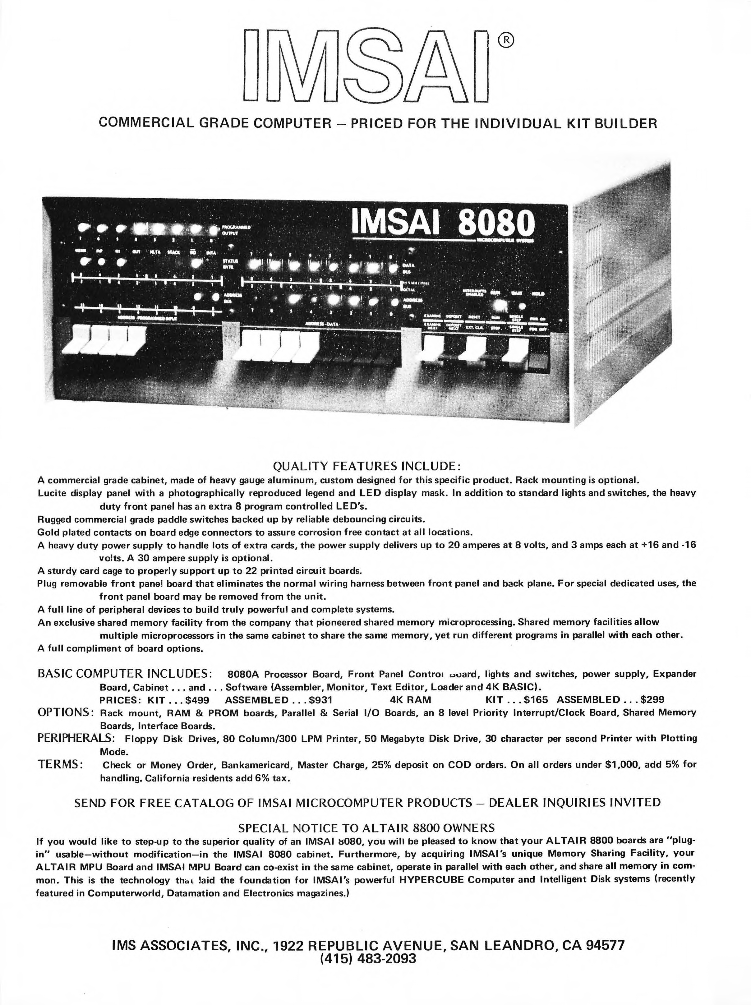 IMSAI 8080 - Apr 1976 Byte advert